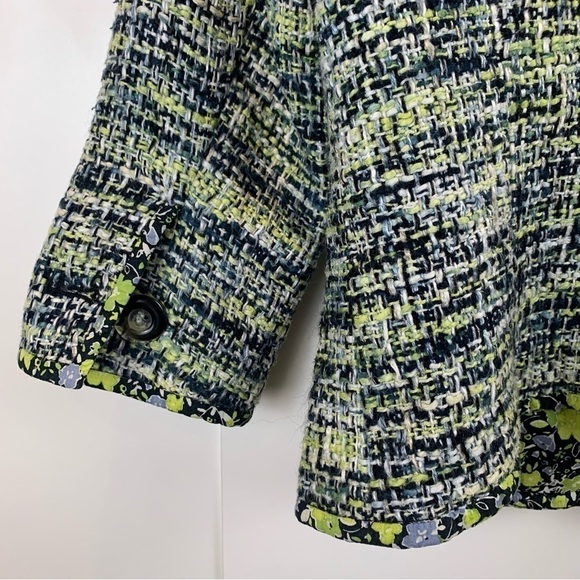 Sigrid Olsen sz 10P Tweed Cotton Green Navy Blazer Jacket Floral Career Classic - Picture 3 of 8